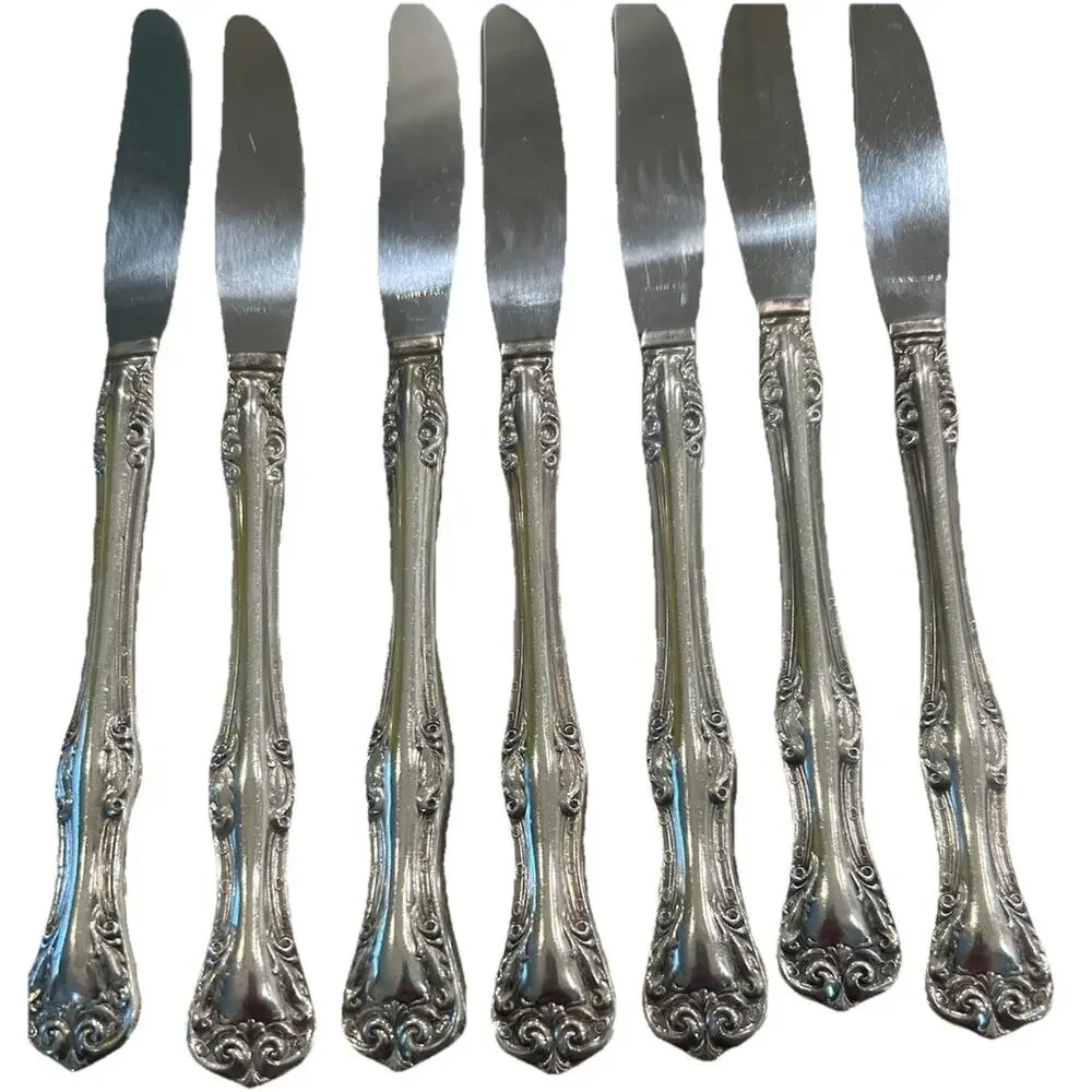 Lot of 7 Modern Hollow Dinner Knives Silverplate 8